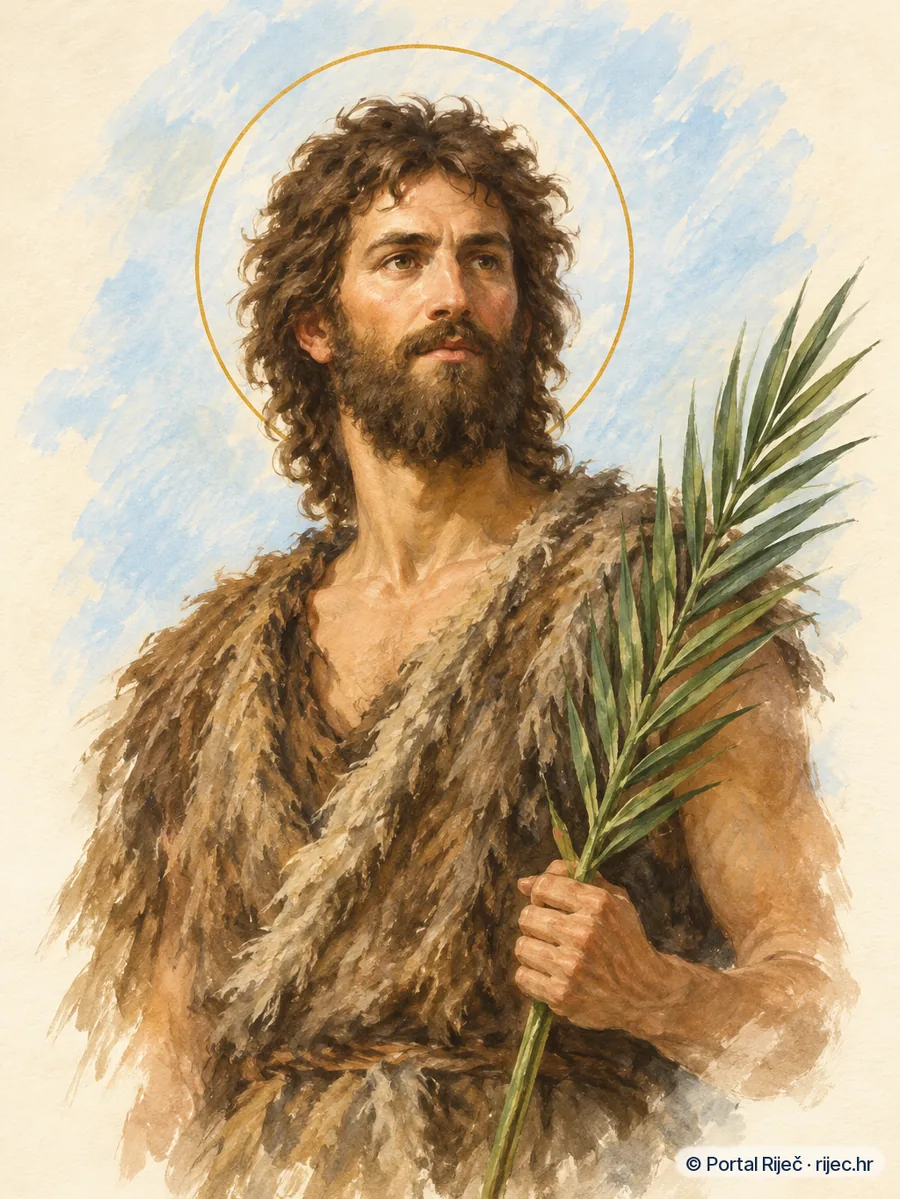Sveti Ivan Krstitelj u grubom pustinjskom ruhu od devine dlake, drzi palmu mucenistva - ilustracija