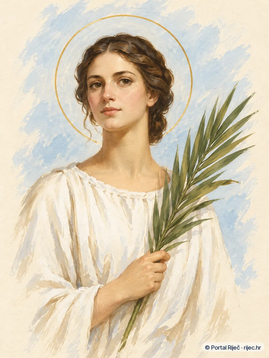 Sveta Agripina u jednostavnoj rimskoj tunici, s palmom mucenistva u ruci - ilustracija