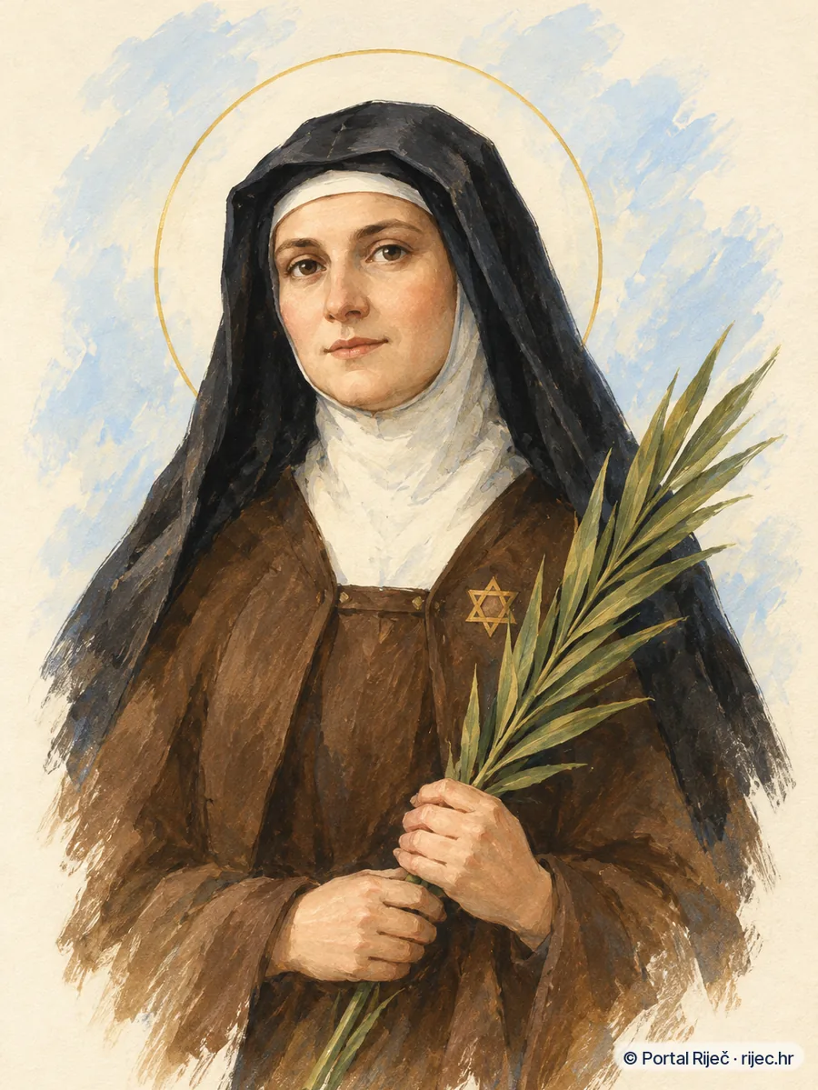 Sveta Terezija Benedikta od Kriza, Edith Stein, u smedem karmelicanskom habitu s palmom mucenistva - ilustracija