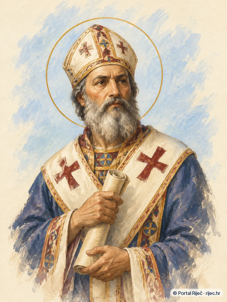 Sveti Aleksandar Aleksandrijski u bizantsko-koptskom ornatu, drzi svitak - ilustracija
