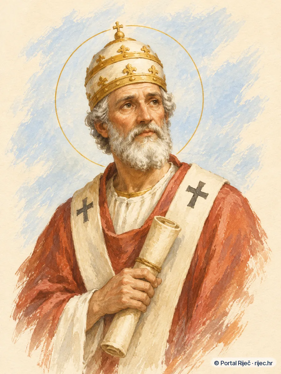 Sveti Anicet, rani rimski papa u jednostavnom ornatu, drzi svitak - ilustracija