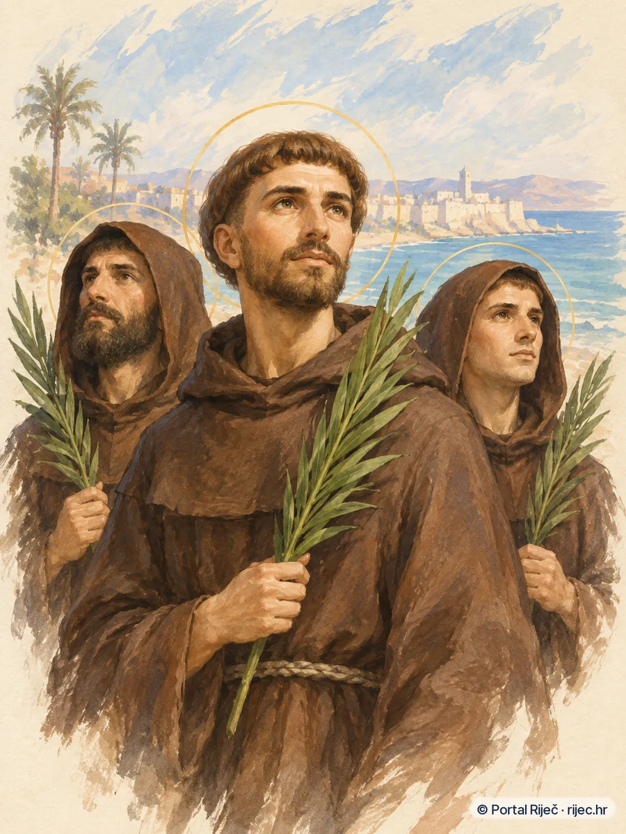 Sveti Danijel i franjevacki drugovi, mucenici sjeverne Afrike, s palmama mucenistva - ilustracija