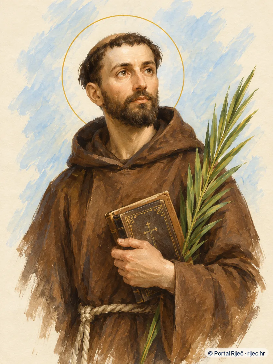 Sveti Fidelis kapucin u smedjem habitu s knjigom prava i palmom mucenistva - ilustracija