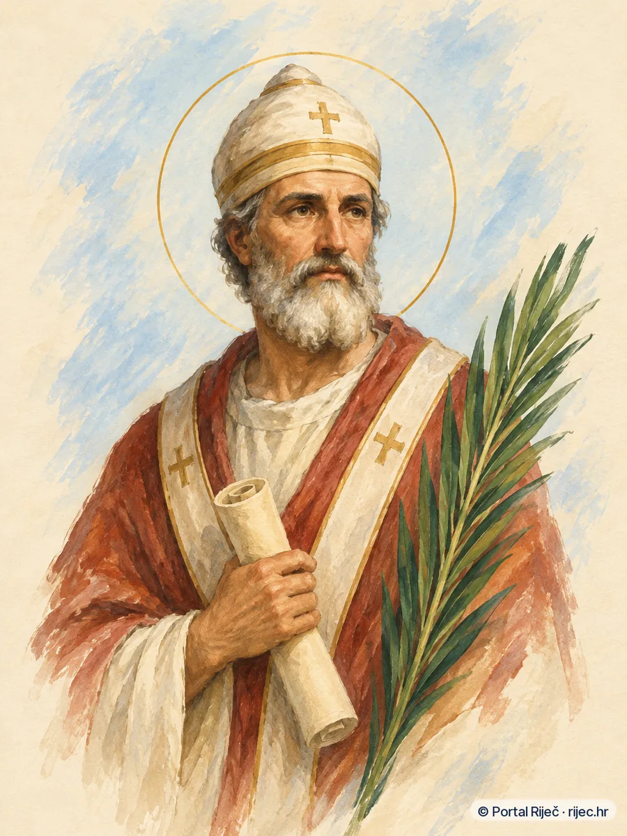 Sveti Kleto papa u jednostavnom ranom papinskom ruhu sa svitkom i palmom - ilustracija