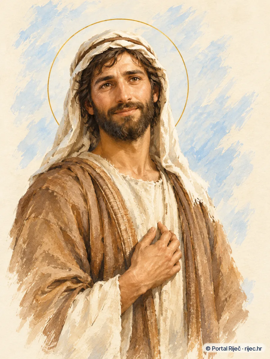 Sveti Lazar od Betanije u jednostavnim rimskim haljama prvog stoljeca, mirnog izraza - ilustracija
