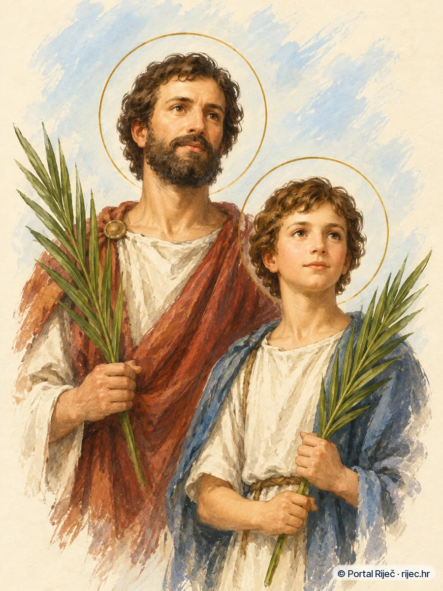 Sveti Nazarije i Celzo, misionar i djecak pratitelj, s palmama mucenistva - ilustracija