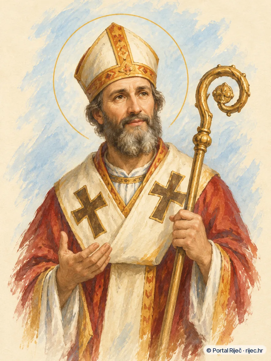 Sveti Nikita biskup misionar s pastirskim stapom u ranokrscanskom ruhu - ilustracija