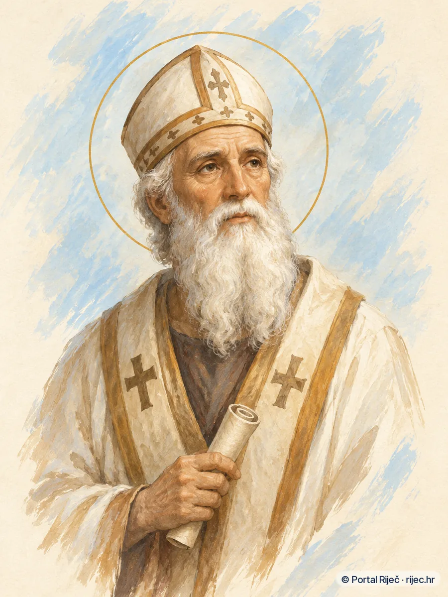 Sveti Simun Jeruzalemski, starac s dugom bijelom bradom u biskupskom ruhu, drzi svitak - ilustracija
