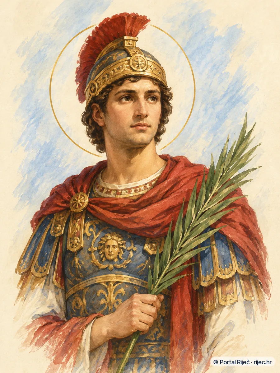 Sveti Teodor Stratelat u bizantskom svecanom oklopu s palmom mucenistva - ilustracija