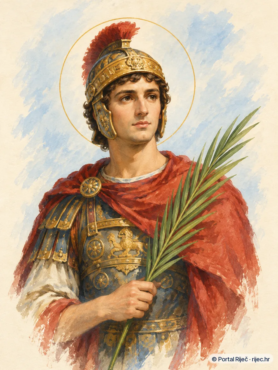 Sveti Viktor Milanski vojnik mucenik u svecanoj bizantskoj vojnoj odori - ilustracija